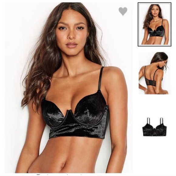 ✨HP✨ NEW NWOT VS Shimmer Velvet Long Line Balconet Bra Black 34C - Picture 4 of 8